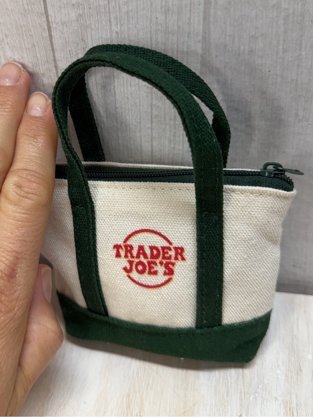 2025 Trader Joe's Canvas Micro Mini Tote with Zip Top Reusable Grocery Bag Green